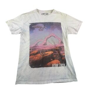 Star Trek Shirt Men's Medium Graphic T-Shirt Blue Tie Dye USS Enterprise Space